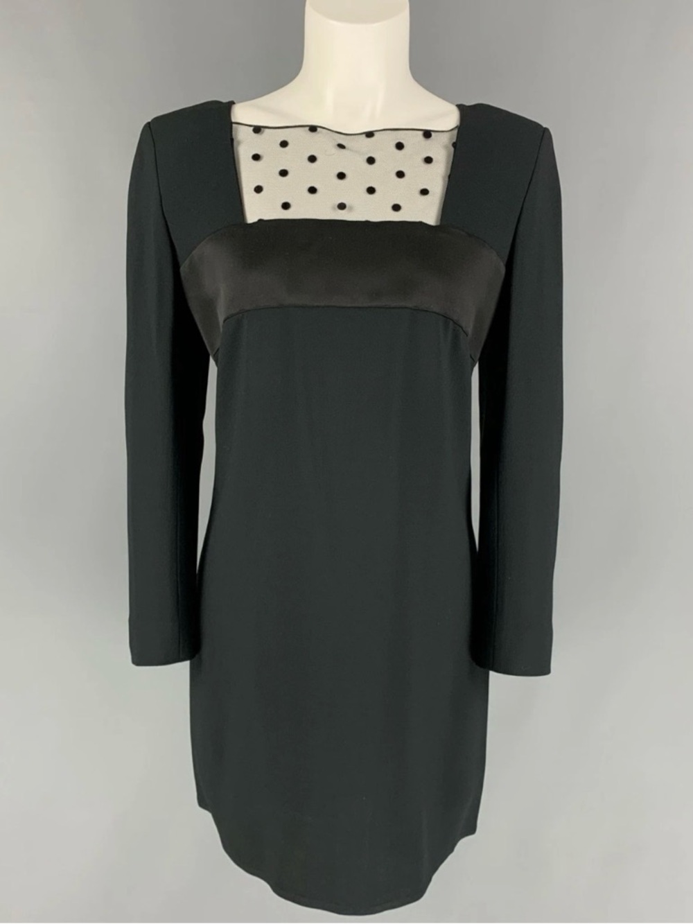 Saint Laurent Long-Sleeve Sheath Dress with Polka Dot